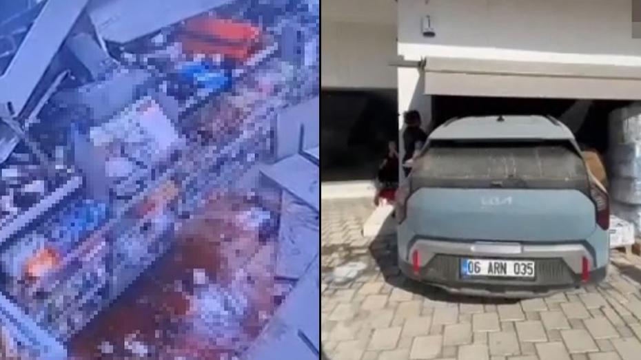 Otomobil Marketle Çarpıştı: Çalışanlar ve Müşteriler Korku Dorukta
